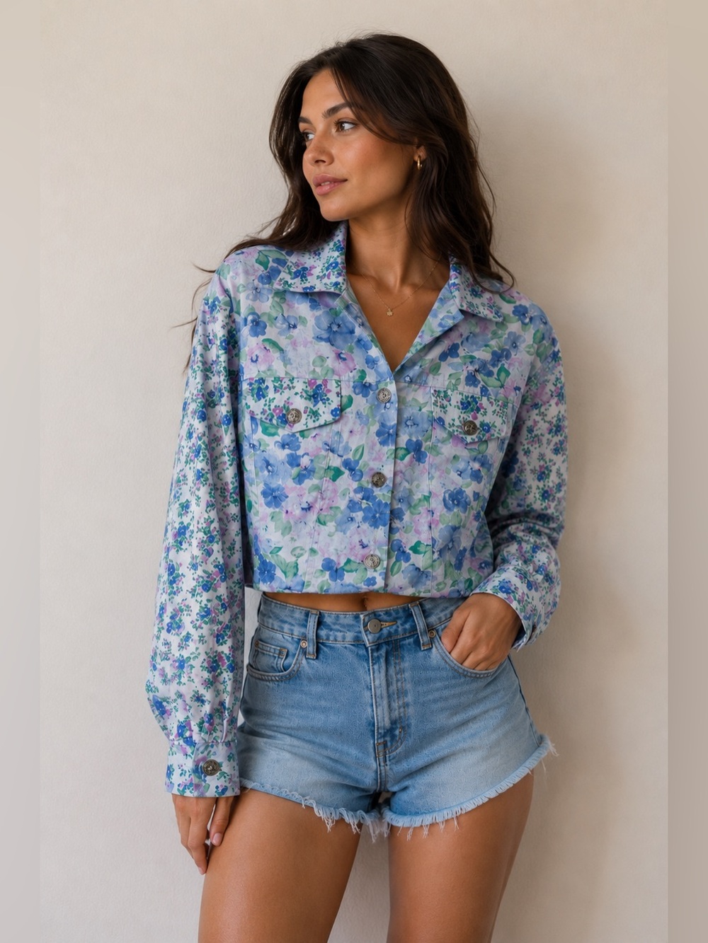 Vintage 80s Floral Cropped Jacket Anthropologie Style Cottagecore Y2K M